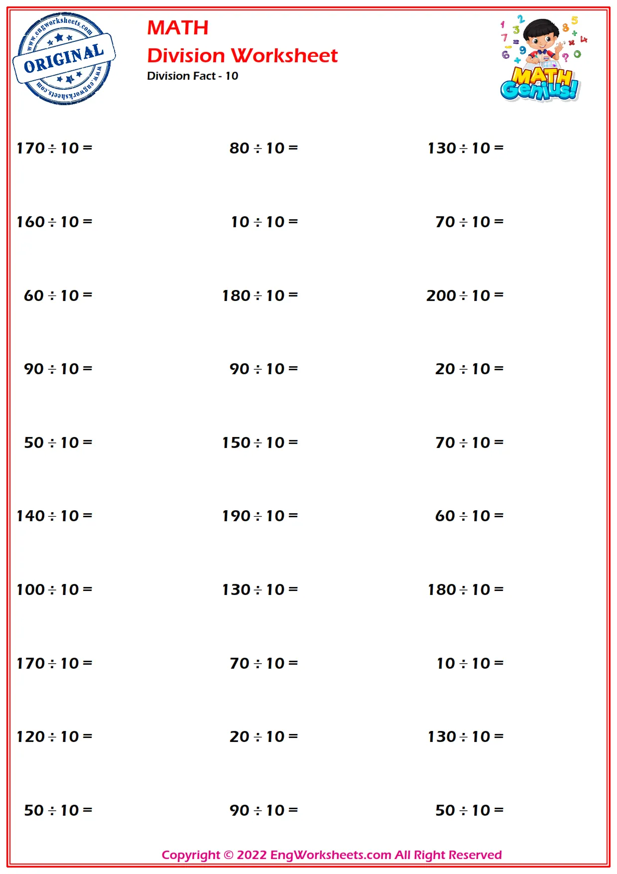Division Fact ; 10