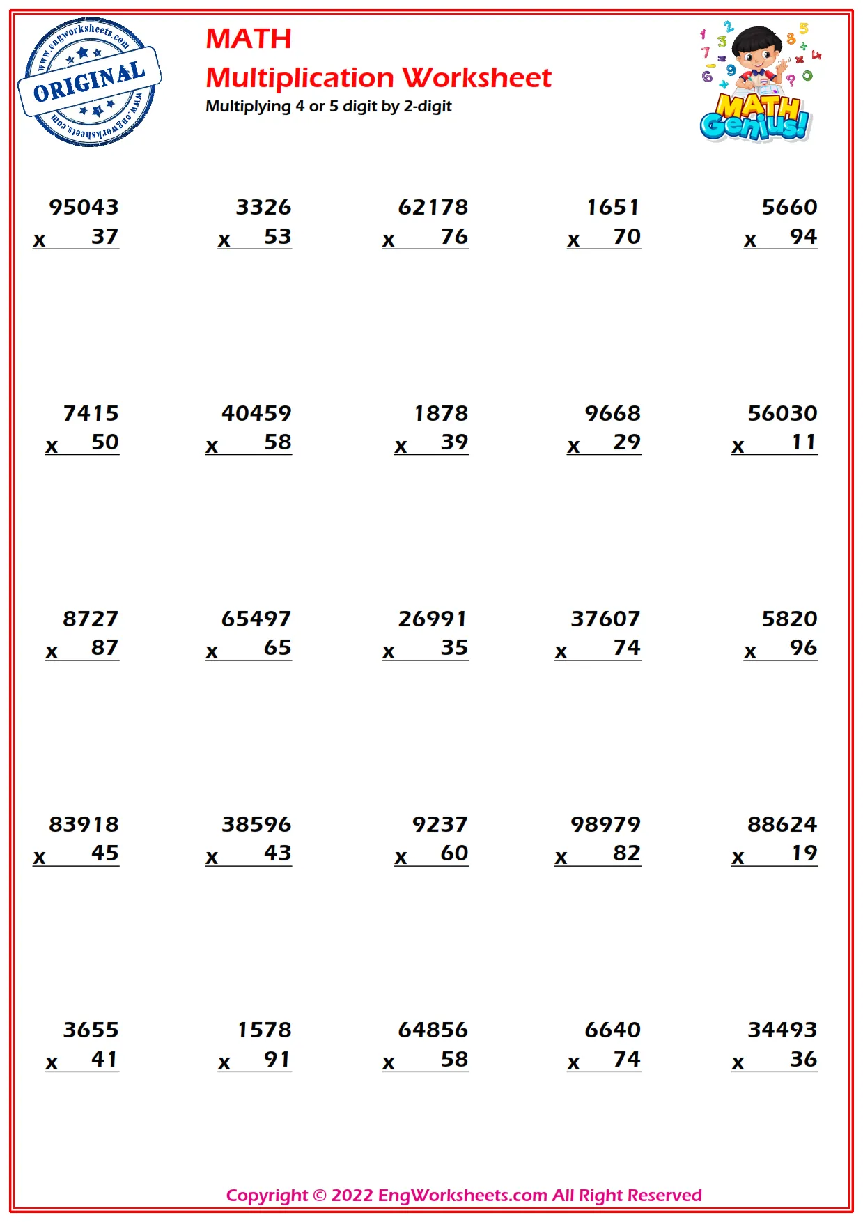 Multiplying 4 or 5 digits by 2-digits